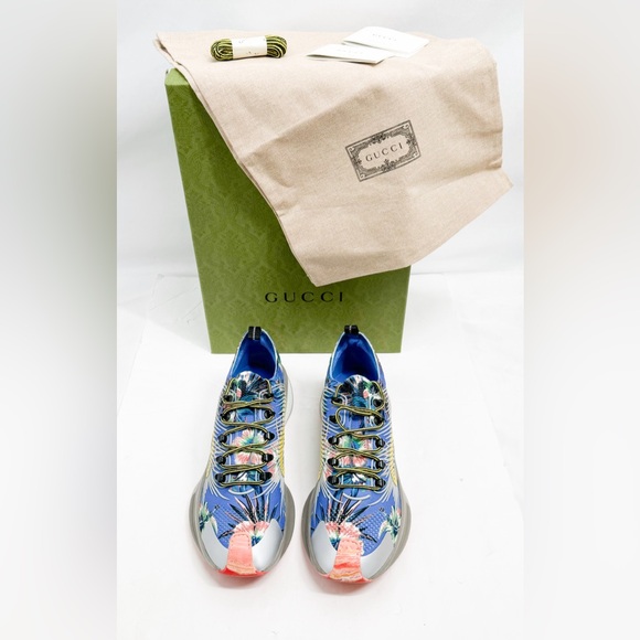Gucci Marble and Floral Run Sneakers 'Blue Yellow White' 698561-UZI10-8470 🔥😳 - Picture 4 of 16